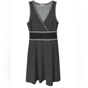 Max Studio Polka Dot Faux Wrap Stretchy Dress Sleeveless Knee Length Womens S